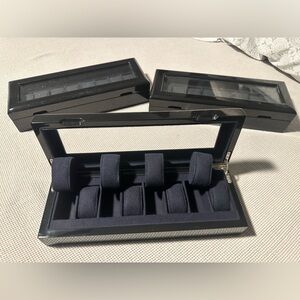 Set of 3 watch/jewelry boxes. Black acrylic with black felt lining